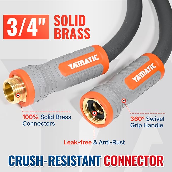 YAMATIC Short Garden Hose 5/8 in x 5 ft with Swivel Handle, Super Flexible Leader Hose for Hose Reel, All-weather, Lightweight, Burst 600 PSI, Grey