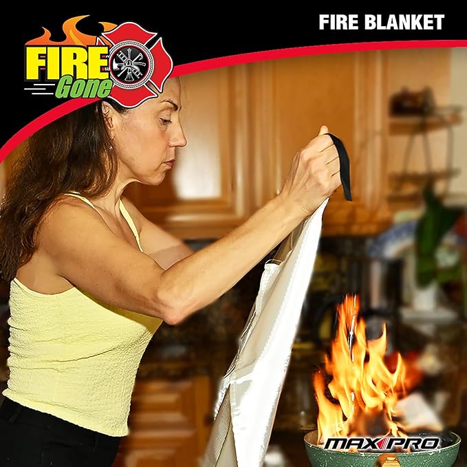 Fire Gone Premium Emergency Fire Blanket 2 Pack - 39.3" x 39.3" For Fire Extinguishing in Home & Kitchen - Fire Safety & Emergency Supplies - Kitchen & Home Fire Extinguisher- Home Essentials Safety