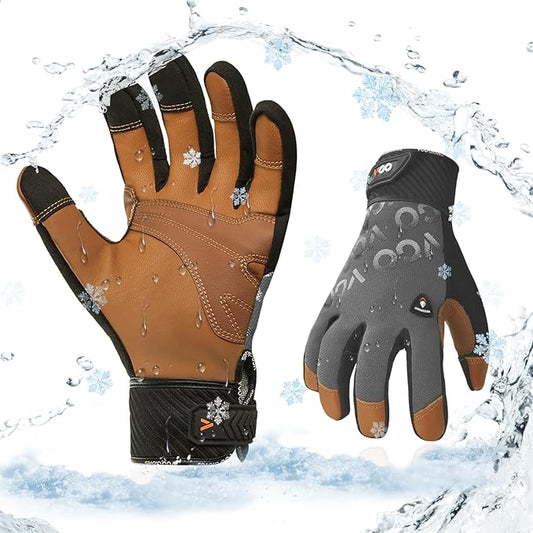Vgo... 1 Pair Cold Weather Work Gloves Men, Goat Leather Gardening Gloves,Light Duty Mechanic Gloves(Gray,Size M,GA9604F)