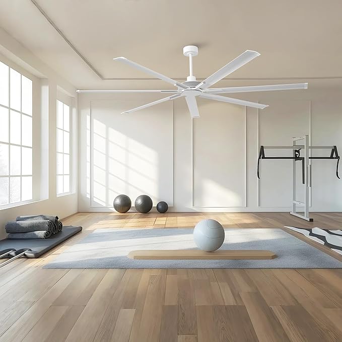 Industrial Ceiling Fans with Remote Control, 100 Inch White DC Motor Ceiling Fans without Lights for Living Room Shop Garage Bedroom Indoor Outdoor, 6-Speed Reverse/Forward, Dimmable, 3CCT, Timer