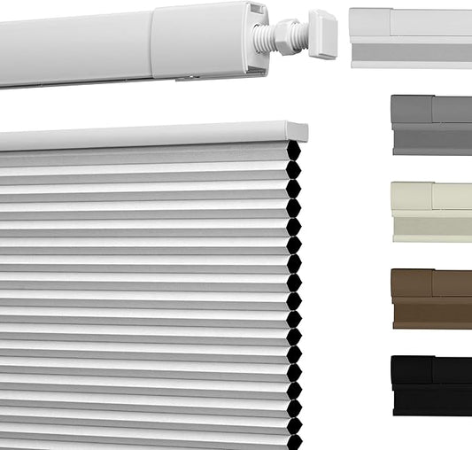 No Drill No Tools Cellular Shades Top Down Bottom Up Blackout Blinds for Windows Cordless Honeycomb Window Shades Easy to Install for Home,Blackout-White,46" W x 64" H