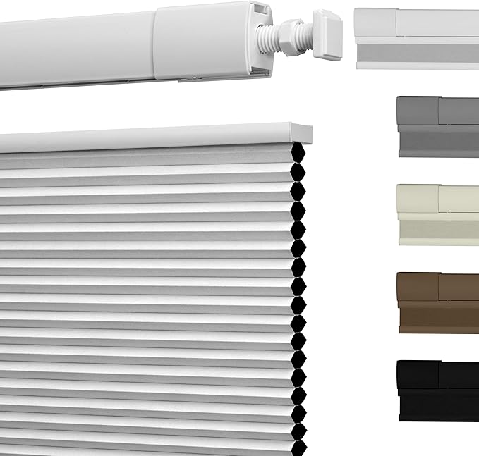 No Drill No Tools Cellular Shades Top Down Bottom Up Blackout Blinds for Windows Cordless Honeycomb Window Shades Easy to Install for Home,Blackout-White,47" W x 64" H