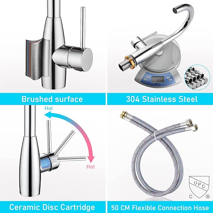 CREA Bar Sink Faucet Bathroom Faucets Single Hole Handle Chrome with Deck Plate Prep Wet Utility Small Mini Faucet for Marine Vessel Outdoor Farmhouse Vanity Lavatory