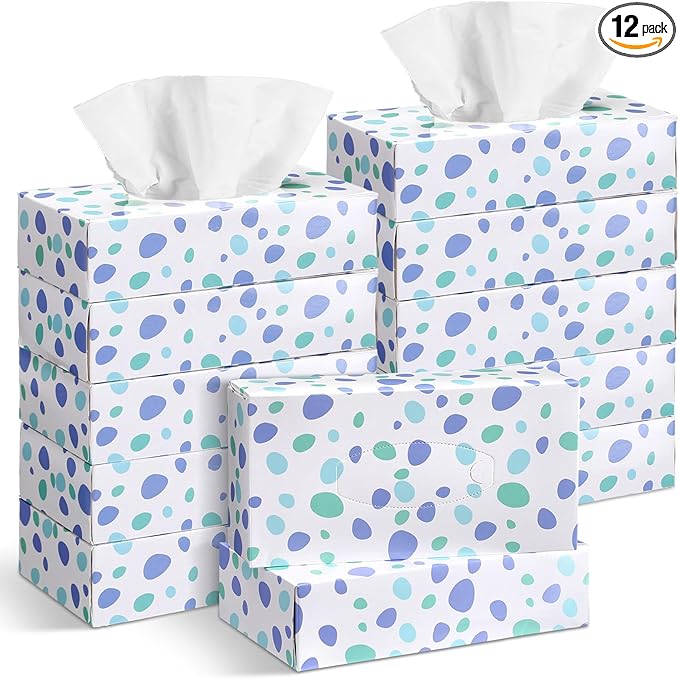 Yinder 12 Packs Facial Tissue Box 1560 Sheets Soft Facial Tissue Box for Fall Halloween Christmas 2 Ply 130 Sheets Disposable Travel Tissues Bulk for Car Household Kitchen(Spot)