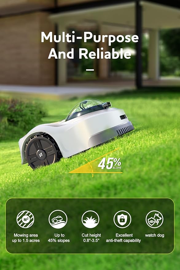 N1000 Robot Lawn Mower Perimeter Wire Free RTK,TOF,Vision Robotic Lawnmower 0.75 Acres,AI-Assisted Mapping,Virtual Boundary,Multi-Zone Management,APP Control,Cut Height 0.8"-3.5",Anti-Theft