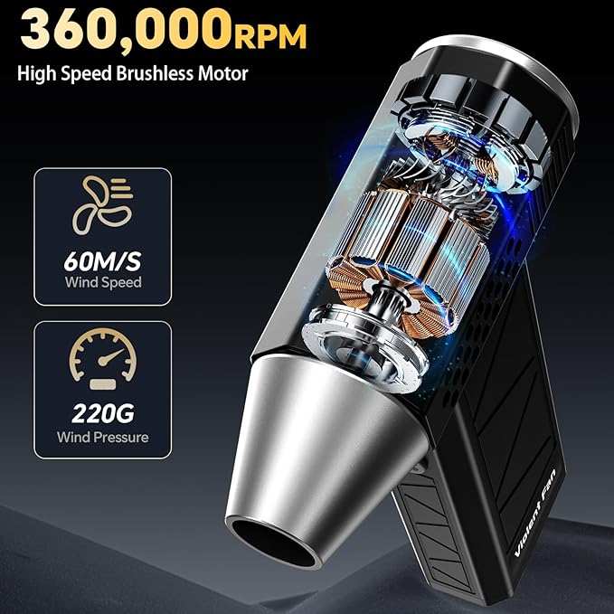 Upgraded Electric Air Duster, 360,000RPM Compressed Air Duster with Brushless Motor, LED Light, Cordless Rechargeable 4-Gear Mini Turbo Snow Blower for Car, Keyboard, PC, Home, Outdoor