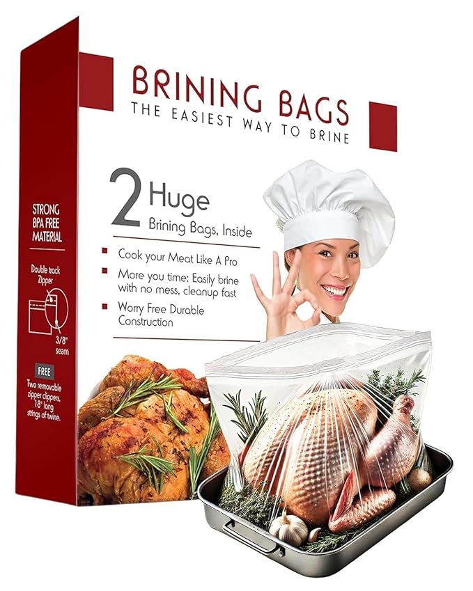Liquid Solution Two Oversized Heavy Duty Brining Bags, along with Two Strong and Durable Meat Claws and a Turkey baster kit – Perfect for Large Turkey and Meat Roast – Delicious and Efficient