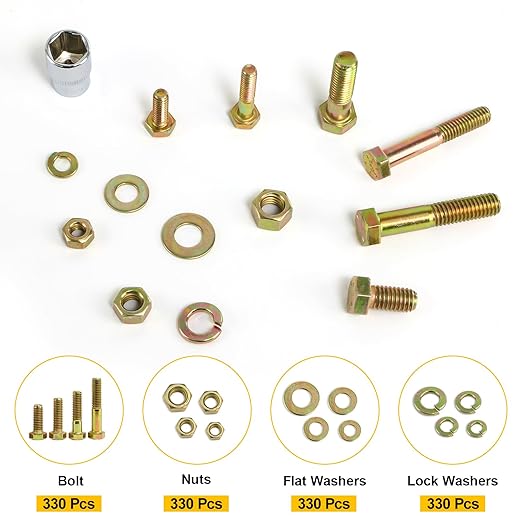 1320Pcs Nuts and Bolts Assortment Kit, 16 Sizes Includes 1/4-20 5/16-18 3/8-16 1/2-13, SAE Grade 8 Alloy Steel Hex Cap Screws Nuts Washers with Wrenches Assortment Kit THLSTZ1320pcs