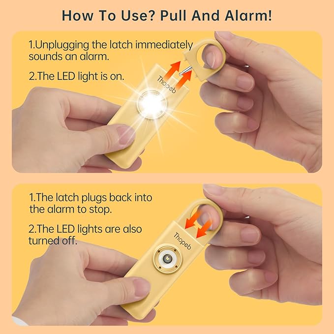 Thopeb® Personal Safety Alarm for Women – 130dB Loud Emergency Siren & SOS Strobe LED Light – Self Defense Keychain, College Dorm Room Essentials for Girls (Metallic Gold)