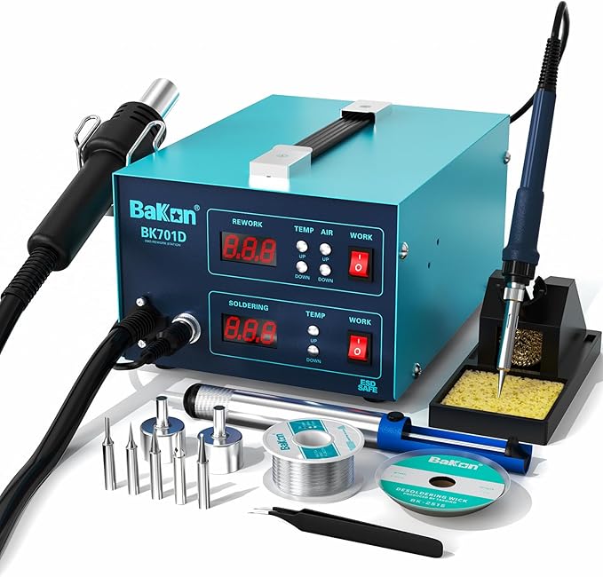 BK701D 700W Soldering Station, 2 In 1 Hot Air Rework & Soldering Iron Station, SMD ESD Safe Solder Station,Electronic Soldering Kit For Mobile Phone Laptop Repair or Circuit Board Soldering