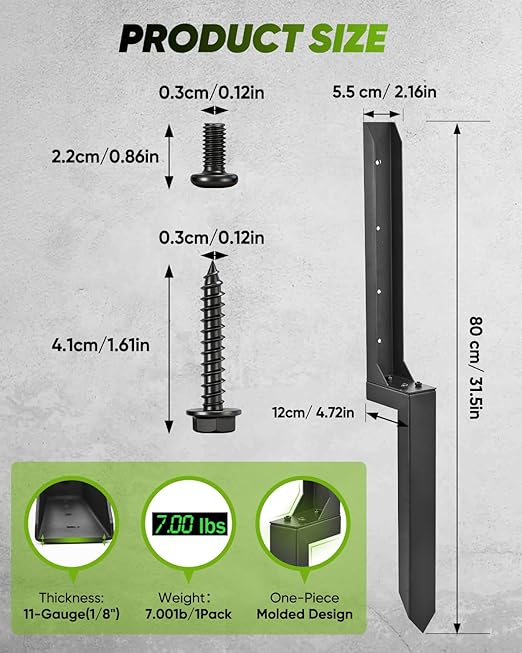 Saker Fence Post Repair Kit, Heavy Duty Support for Leaning/Broken 4x4 & 6x6 Wood Posts, Includes Steel Anchor & Stakes, 11-Gauge Thickened Metal, 2-Pack