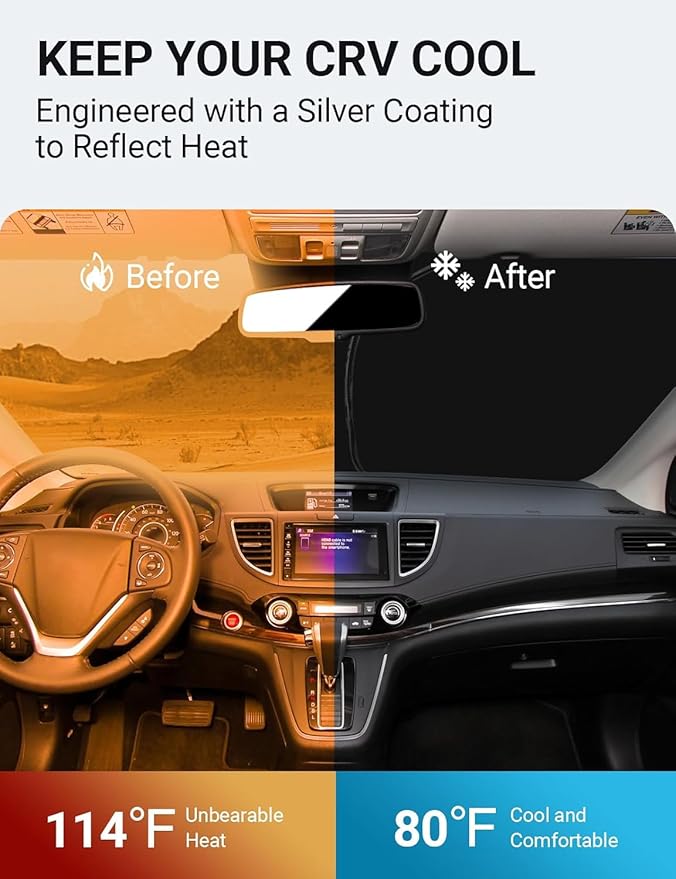 Proadsy 2025 Upgrade Windshield Sun Shade Custom Fit 2012-2016 Honda CRV 4-Layer Foldable Front Sunshade Protector Sun Visor Blocks UV Rays Keep Car Cooler Accessories