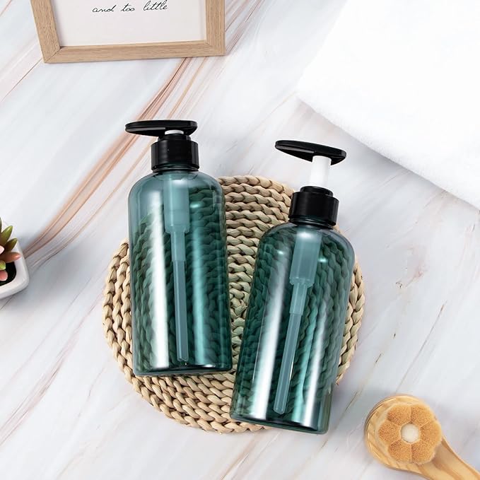 Yebeauty Pump Bottle, 2 Pack 17oz Plastic Lotion Bottle Pump Dispenser Large Bottle for Shampoo Soap, Clear Blue