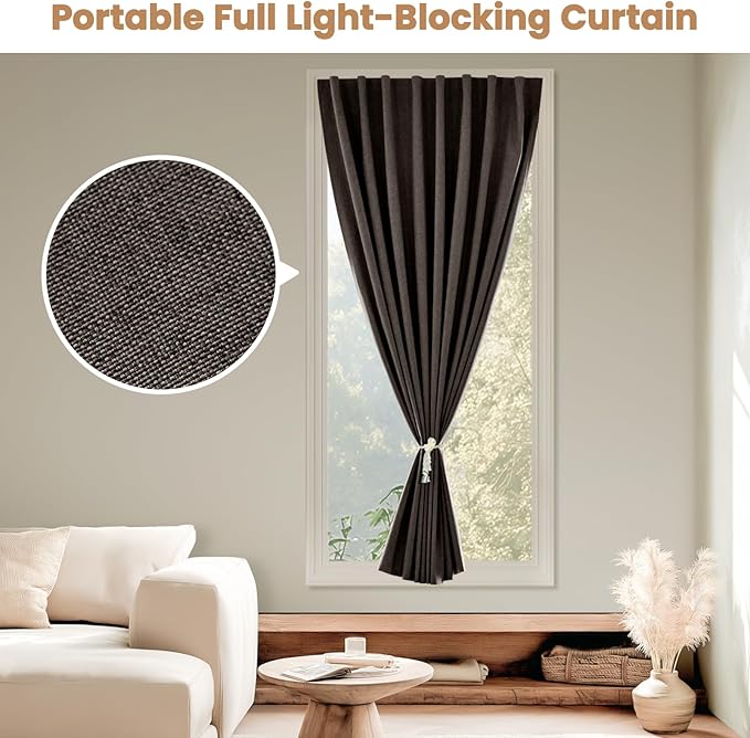 JILROIN Self Adhesive Curtains,100% Blackout Window Cover,No Drilling,Easy to Install,Provides Privacy Protection for Bedrooms (Dark Coffee - W35 × L80 in)