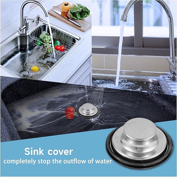 3 Pieces Kitchen Sink Stopper Strainer, Garbage Disposal Plug, Anti-Clogging Stainless Steel Sink Disposal Stopper, Perforated Basket Drain Filter Sieve or Keep Water for Standard Kitchen Sink Drain
