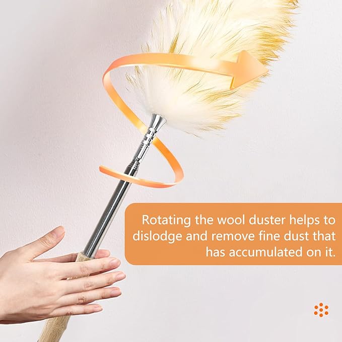 Lambswool Duster Extendable 31-88 Inch, Anti-Static Flexible Head, Stainless Steel Pole for High Ceilings, Fans, Interior & Roof Dusting - Yellow & White