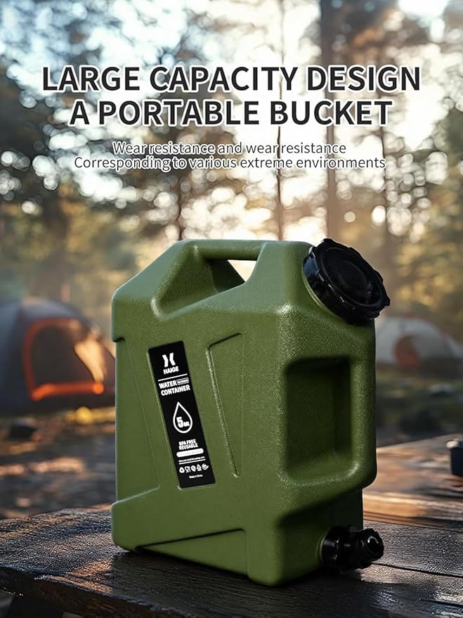 HAIGE 5 Gallon Water Jug with Spigot, BPA-Free Portable Water Container for Camping Picnic Hiking Emergency Water Storage, Green 5 Gal Water Tank with Handle & Lid
