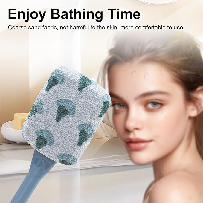 Long Handle Curved Non-Slip Bath Body Brush, Gentle Exfoliation, No Harm to Skin, Suitable for All Kinds of Skin（Ginkgo Blue)