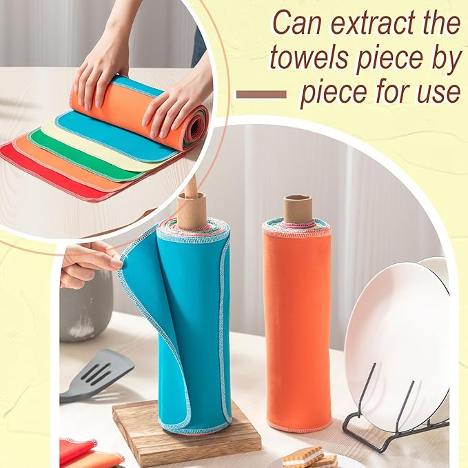 Redbaker 50 Pcs Reusable Paper Towels Paperless Reusable Cotton Cloths Toilet Absorbent Washable Paper Towels with Roll Kitchen Dishcloth for Kitchen Paperless Dishcloths(Bright Colors)
