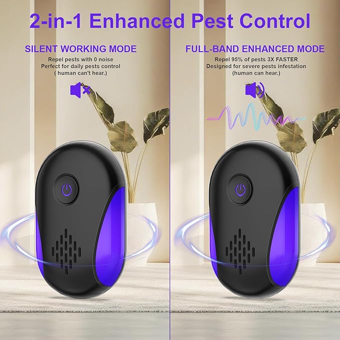Upgraded Ultrasonic Repeller 6 Pack,Indoor Ultrasonic Repellent, Electronic Plug in Pest Control for Bugs,Mosquito,Roach, Ant, Rodent, Mouse, Spider Repellent for House, Warehouse, Garage