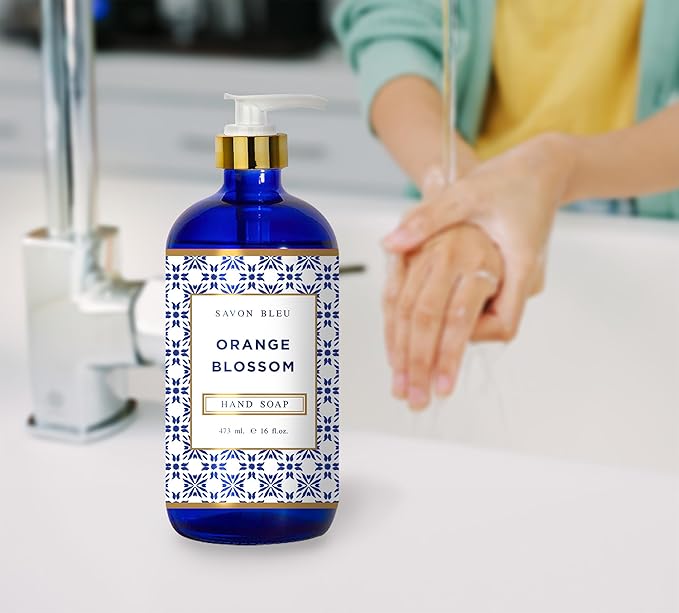 Savon Bleu Hand Soap Collection - 16oz Glass Bottles - 8 Pack - Home and Body Company - French Lavender, Cotton Blossom, Orange Blossom, Lemon Verbena