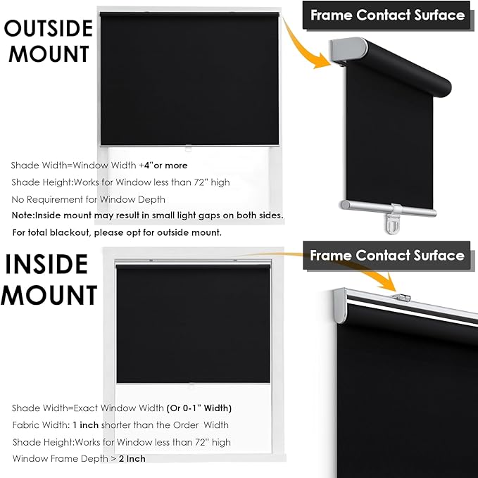 Cordless 100% Blackout Roller Shades for Windows,UV Protection Pull Down Shades,Room Darkening Door Blinds Thermal Insulated Fabric for Home Office and Bedroom(67" W x 72" H,Black)