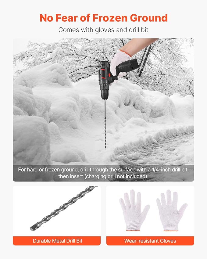 VEVOR Driveway Markers, 50Pcs 60 in Long 5/16 in Dia, Hi-Visibility Driveway Reflectors with 12 in Steel Drill Bits, Reflective Snow Sticks Fiberglass Pole for Parking Lots, Walkways, Snow Plowing