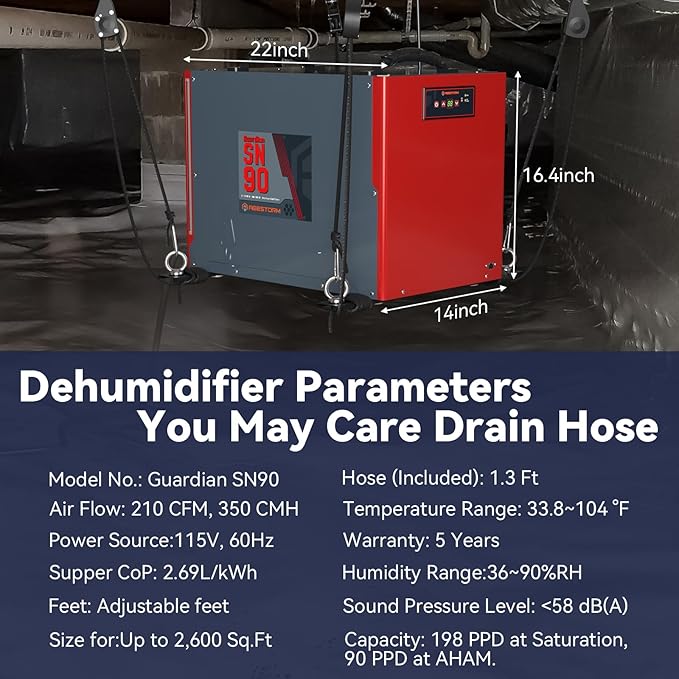 Abestorm 198 Pint Commercial Dehumidifier for Crawlspace, Basement, Large Space up to 2,600 Sq Ft, Industry Water Damage Unit, Auto Defrost, Compact