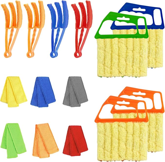 8pcs Window Venetian Blind Cleaner Duster Tool,Blind Duster for Cleaning,Microfiber 7Finger Duster Brush Dusting Cleaner Tool for Window Shutters Air Conditioner Vinyl Wood Blinds,with 8 Cloth Cover