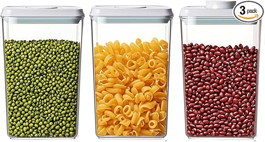Airtight Food Storage Containers with Lids Airtight Pop Up Containers with Labels Pasta Organizer for Kitchen Pantry Cereal Snack Flour Sugar Coffee, 2700ml / 2.85qt