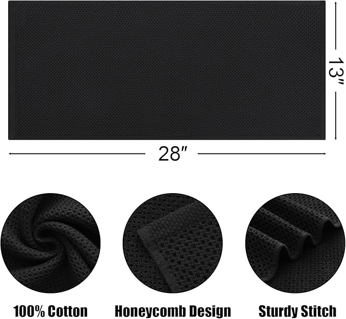 Kitinjoy 100% Cotton Waffle Weave Kitchen Towels, 6-Pack Super Soft and Absorbent Dish Towels for Drying Dishes, Kitchen Hand Towels, 13 in x 28 in, Black