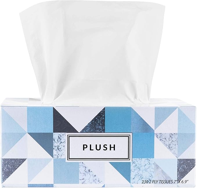 Plush Facial Tissues 230 Per Box Size 7" X 6.9" 2 Ply,Soft, Smooth, Great for Bathroom, Office, Store, School,Home, Kitchen, Or in Your Car & in Every Room (Family pack Pack of 24, 5520 Tissues total)