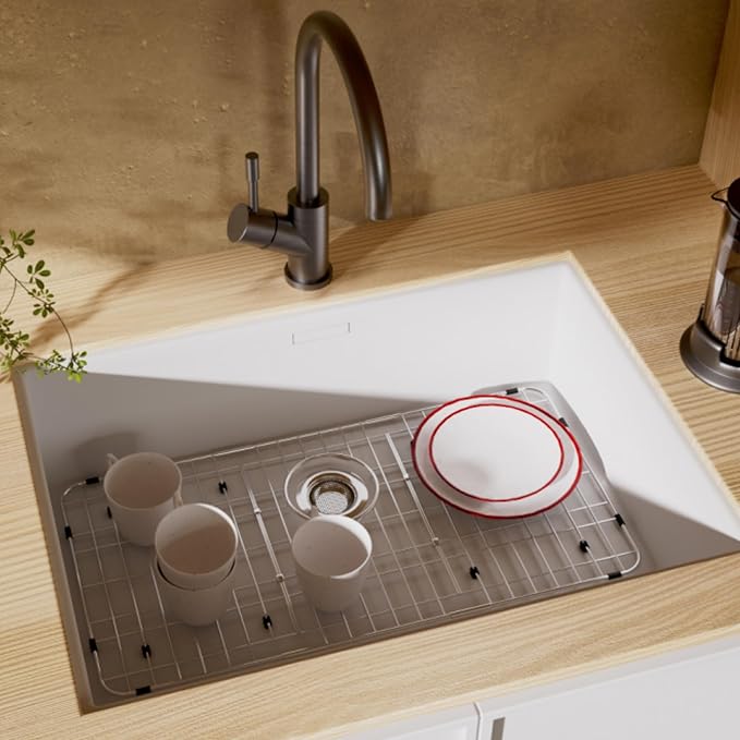 Sink Protector for Kitchen Sink,Metal Sink Rack 28-7/8" X 14-3/8",Corner Radius 4/5",Stainless Steel Sink Grate with Rear Drain Hole for Single Bowl,Sink Grid for Bottom of Sink with Strainer,1 Pack