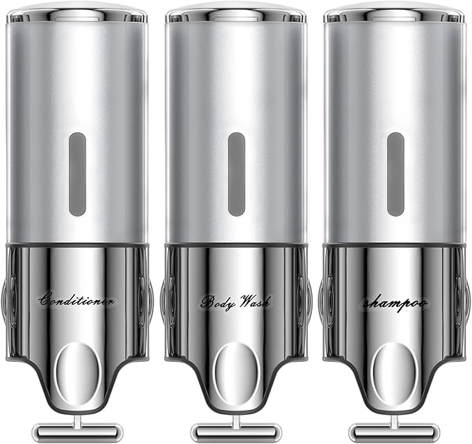 Shampoo and Conditioner Dispenser,Dispensers for The Shower,Shower Soap Dispenser 3 Chamber No Drill,Shampoo Conditioner Body Wash Dispenser Wall Mount for Bathroom(Triple x 17.6 oz,Silver)