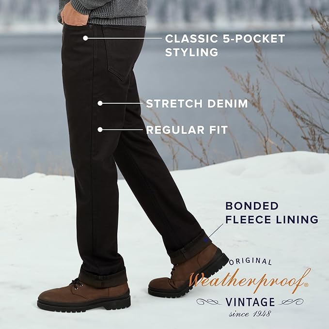 Weatherproof Vintage Fleece Lined Jeans Men - Regular Fit | Soft & Warm, Cold Weather Insulated Fleece Winter Pants for Men