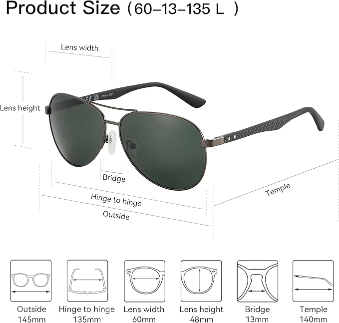 ZENOTTIC Polarized Aviator Sunglasses for Men Carbon Fiber Temple Pilot Sun Glasses with Mirrored Lens UV Protection