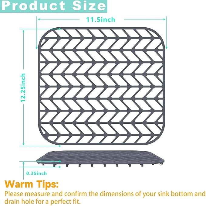AWOKE Sink Protectors for Kitchen Sink - 12.25" x 11.5" Sink Mat - Heat-resistant Easy-clean Silicone Sink Mat - for Protection of Stainless Steel Sink Pack of 2