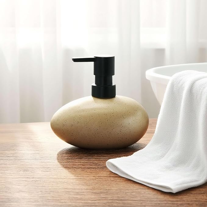 Ceramic Hand Soap Dispenser, Elegant Liquid Soap Dispenser for Bathroom Countertop, Heavy & Sturdy Dish Wash SoapDispenser for Kitchen (Stone Shape)