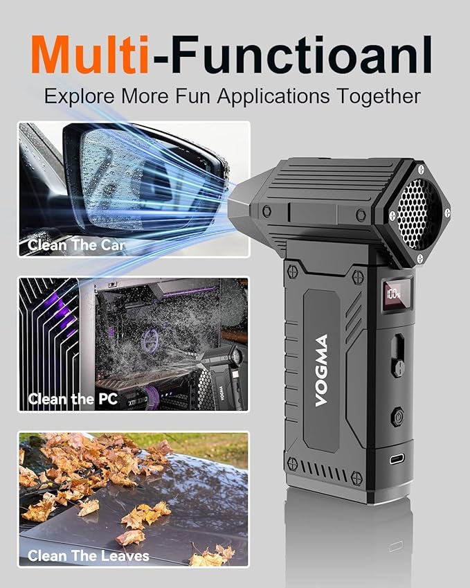 Compressed Air Duster,8 Gear Adjustable 200000RPM Electric Air Duster with HD Display,Rechargable Air Blower with Brusheless Motor,Jet Dry Blower Replace Air Can for PC, Keyboard Cleaning