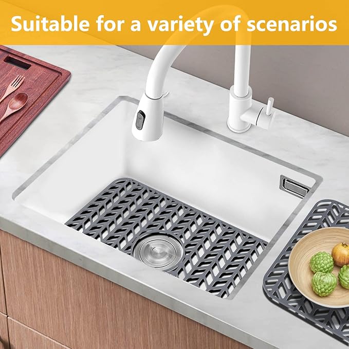 Sink Protectors for Kitchen Sink 12"13"16"18"19"24"26"28"29"30",Silicone kitchen sink mats protector for bottom of farmhouse sink(18.2"x12.5" Gray)