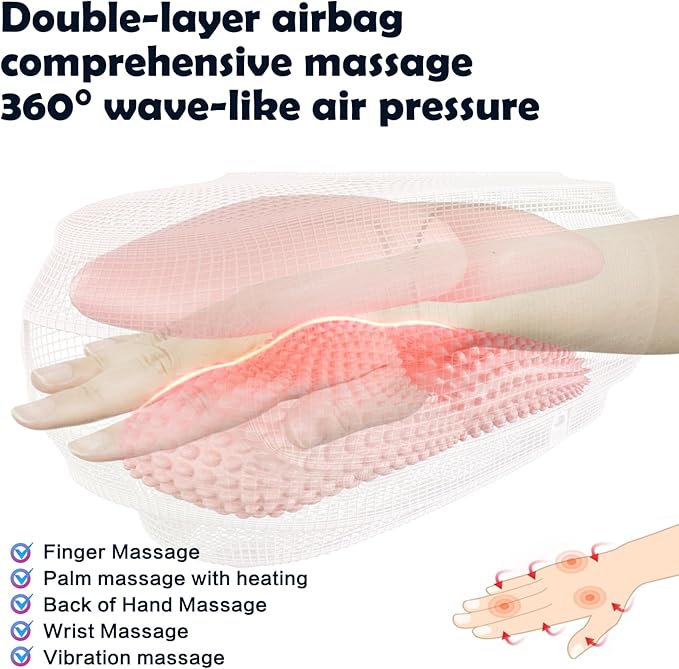 Cordless Hand Massager, Hand Massage with 3 Heat and 3 Vibration, 5 Levels Pressure Point Therapy for Arthritis, Pain Relief, Carpal Tunnel, Gift for Men Women Parents Relaxation at Office