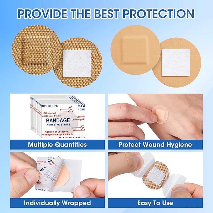 CXYARY 400PCS Round Bandages, Fabric Bandage ＆ Waterproof Bandage Latex Free Used for Emergency Treatment and Skin Wound Care, Circle Bandages Suitable for Small Wounds