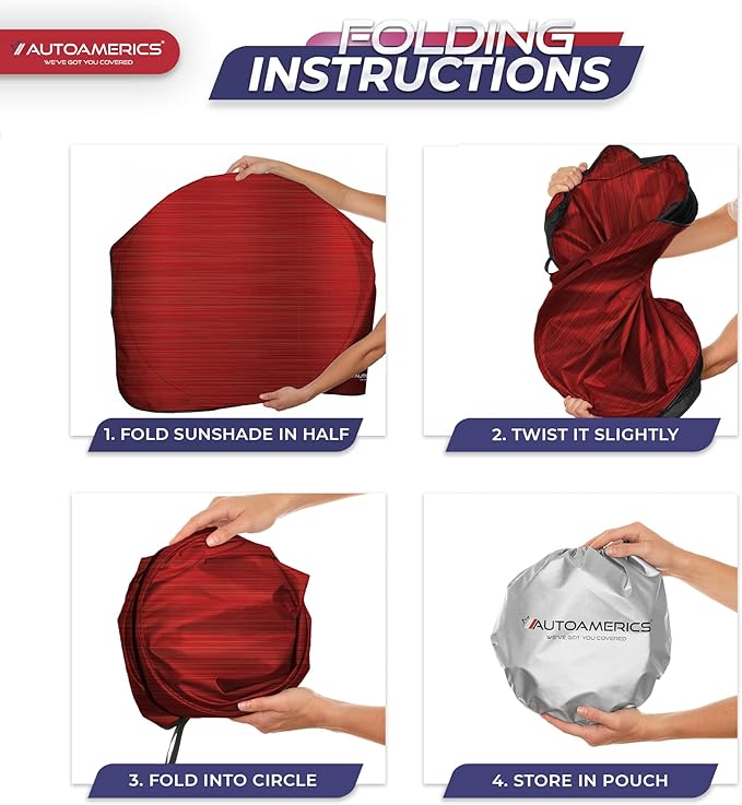 Autoamerics 1-Piece Windshield Sun Shade - Metallic Red Foldable Car Front Window Sunshade for Most Cars SUV Truck Heat Blocker Visor Protector Blocks Max UV Rays and Keeps Your Vehicle Cool - X-Large