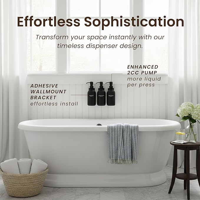 MaisoNovo Shampoo and Conditioner Dispenser - Shower Soap Dispenser Wall Mounted - 16.9 fl oz Set of 3 Black Plastic Bottles Black Pump - Shampoo Dispenser, Shower Dispenser
