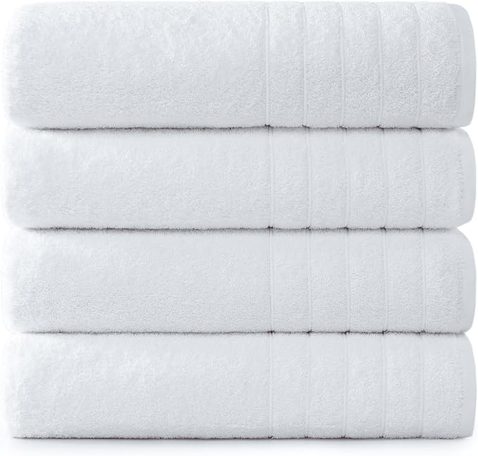 Casa Platino 100% Cotton 4 Pack Bath Towels (30"x60") - Ring Spun Cotton - Large Towels for Bathroom - Quick Drying, Highly Soft & Absorbent Shower Towel Set - Hotel & Spa Quality - White Towel Set