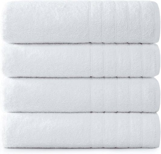 Casa Platino 100% Cotton 4 Pack Bath Towels (30"x60") - Ring Spun Cotton - Large Towels for Bathroom - Quick Drying, Highly Soft & Absorbent Shower Towel Set - Hotel & Spa Quality - White Towel Set