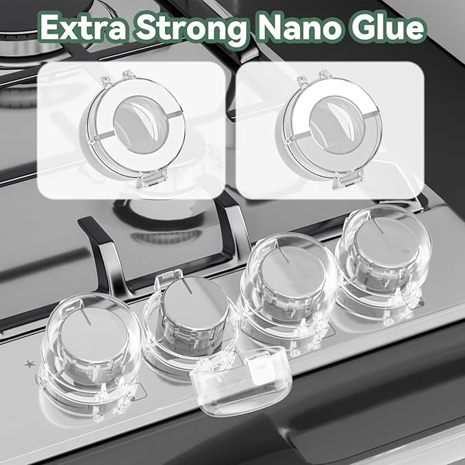 Stove knob Safety Covers for Child Upgraded Unlock Universal Size with Adult Two-Finger, Dual-Key Press Gas Stove Knob Locks Water Resistant Oil Resistant and High Temperature Resistant（6 Pack）