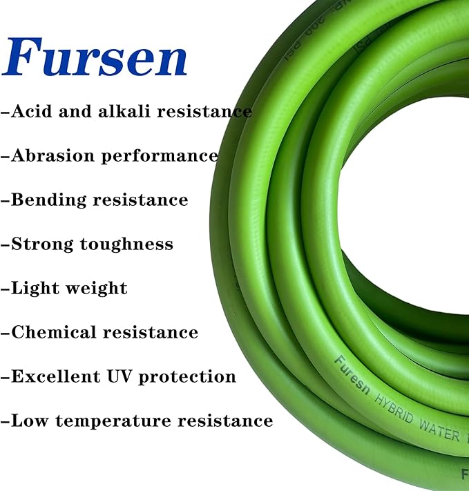 Garden Hose 5/8 in x 25 ft, Hybrid, No Kink, Heavy Duty, Lightweight, Flexible, Male Female Fittings, Handle & 3/4" GHT Solid Brass, 200 PSI (25FT, Green Black)