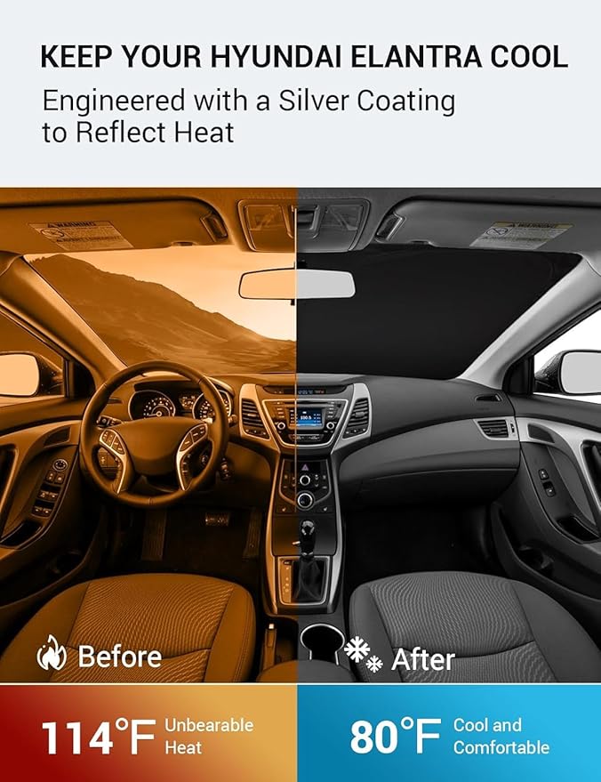 Proadsy 2025 Upgrade Windshield Sun Shade Custom Fit 2011-2016 Hyundai Elantra Foldable Front Sunshade Protector Sun Visor Blocks UV Rays Keep Car Cooler