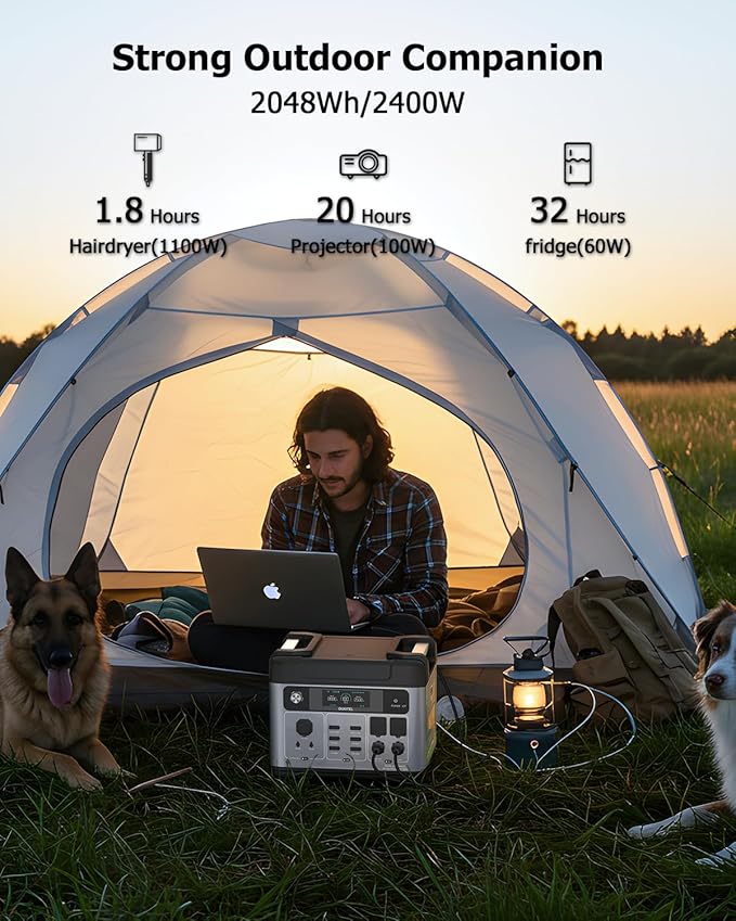 OUKITEL P2001 Plus 2400W/2048Wh Solar power station with 4 AC Outlets(5000W Peak),2400W Solar Generator with 2x200W Solar Panels, 1800W Super Fast Charging, Emergency Power Station for Home, Camping
